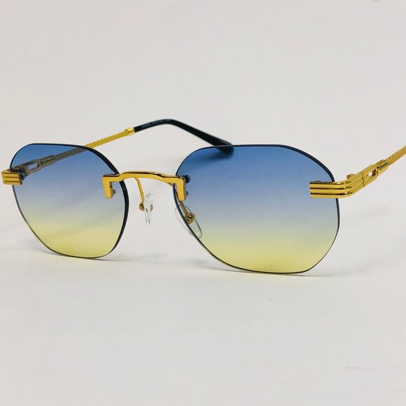 Men Women Sunglasses Hip Hop Gold Yellow Blue Lens Fashion Shades Rapper Lentes - Picture 1 of 3